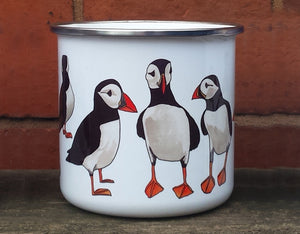 Puffins enamel mug by Alice Draws The Line