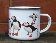 Load image into Gallery viewer, Puffins enamel mug by Alice Draws The Line
