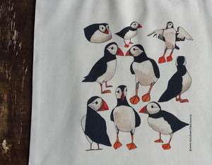 Puffins tote bag by Alice Draws the Line, puffin bag for life