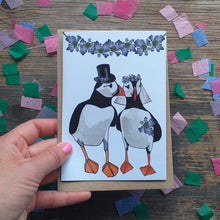 Load image into Gallery viewer, Puffin wedding card by Alice Draws the Line, seaside wedding card, puffin card