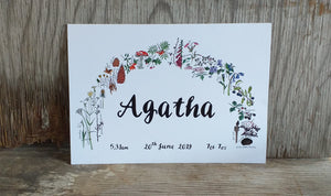Botanical Rainbow name print by Alice Draws the Line, Birth print, christening print