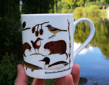 Load image into Gallery viewer, River Species, water vole, dipper, otter, banded demoiselle, kingfisher mug by Alice Draws The Line