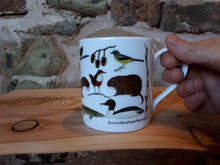 Load image into Gallery viewer, River mug by Alice Draws The Line, River Species china mug featuring trout, pike, otter and kingfisher