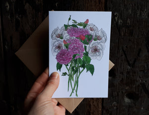Roses bouquet greeting card by Alice Draws the Line, blank inside, wedding card, birthday card, mother's day card