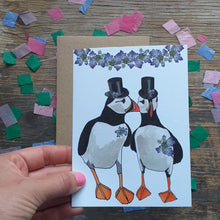 Load image into Gallery viewer, Puffin wedding card, two grooms card, gay wedding card by Alice Draws the Line