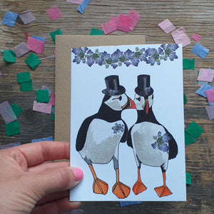 Puffin wedding card, two grooms card, gay wedding card by Alice Draws the Line