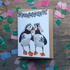 Puffin Wedding Greeting Card, Blank inside