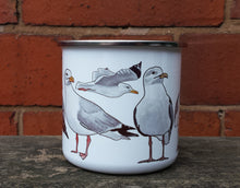 Load image into Gallery viewer, Seagull Enamel Mug by Alice Draws The Line, Herring Gull mug