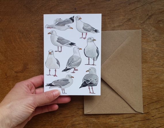 Seagull / Herring Gull greeting card, blank inside