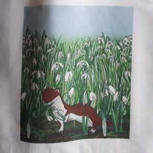 Stoat and Snowdrops tote bag