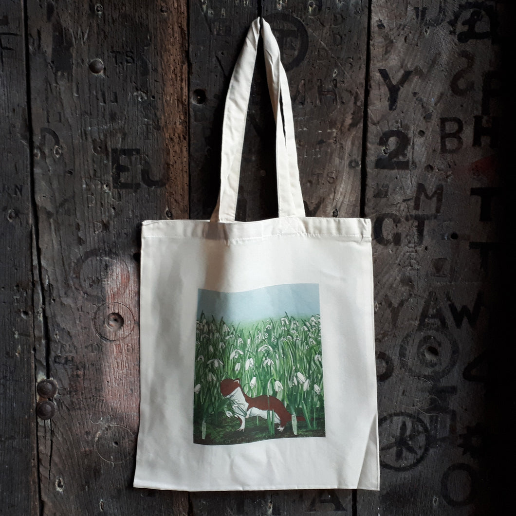 Stoat and Snowdrops tote bag