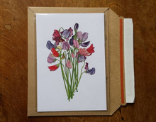 Load image into Gallery viewer, Sweet Pea art print by Alice Draws The Line, A5 botanical print on recycled card