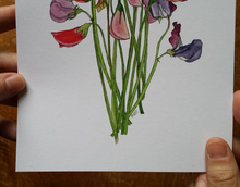 Load image into Gallery viewer, Sweet Peas art print by Alice Draws The Line, A5 botanical print on recycled card