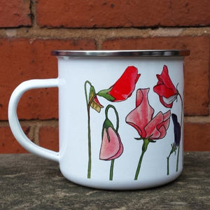Sweet Pea enamel mug by Alice Draws The Line Mother's day gift, flower enamel mug