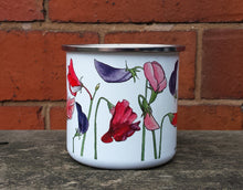 Load image into Gallery viewer, Sweet Pea enamel mug by Alice Draws The Line Mother&#39;s day gift, flower enamel mug