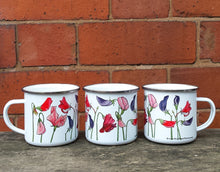 Load image into Gallery viewer, Sweet Pea enamel mug by Alice Draws The Line Mother&#39;s day gift, flower enamel mug