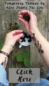 Tree, woodland and blackberry temporary tattoos by Alice Draws The Line