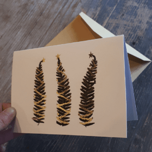Printed bracken and gold foil Christmas cards by Alice Draws the Line, fern Christmas card,