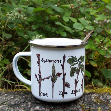 Twig identification mug by Alice Draws the Line, Tree ID enamel mug, Forest School mug, 