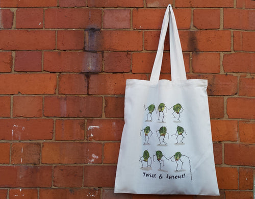 Twist and Sprout tote bag by Alice Draws The Line, reusable bag for life, Christmas Sprout design