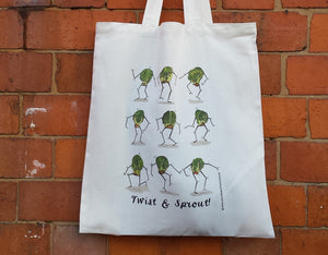 Twist and Sprout tote bag by Alice Draws The Line, reusable bag for life, Christmas Sprout design