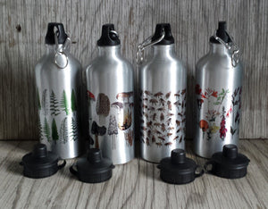 Illustrated water bottles by Alice Draws The Line, botanical water bottles, honey bee water bottles