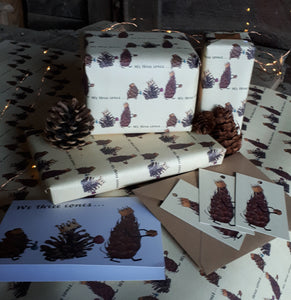 We Three Cones Christmas Wrapping Paper and gift tags by Alice Draws The Line