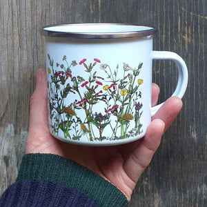 spring wildflowers enamel mug by Alice Draws The Line, hedgerow flowers ,