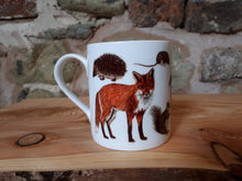 Load image into Gallery viewer, Woodland Animals China Mug by Alice Draws The Line, fox mug, badger mug, hedgehog mug, woodland fauna
