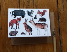 Load image into Gallery viewer, Woodland Animals greeting card by Alice Draws The Line, blank inside and printed on recycled card