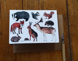 Woodland Animals greeting card by Alice Draws The Line, blank inside and printed on recycled card