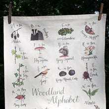 Load image into Gallery viewer, Woodland Alphabet Tea Towel