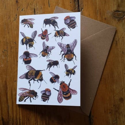 Bee Greeting card by Alice Draws The Line, recycled card and blank inside