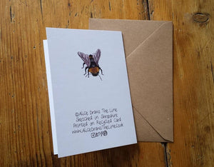 Bee Greeting card by Alice Draws The Line, recycled card and blank inside