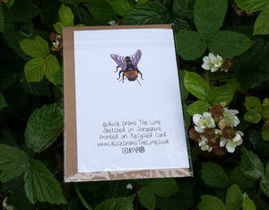 Bee Greeting card by Alice Draws The Line, recycled card and blank inside