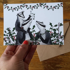 Badger family Christmas card by Alice Draws the Line