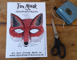 Fox mask by Alice Draws the Line for adults and children, party mask, dressing up, children's gift