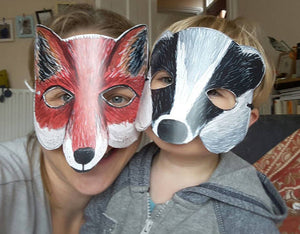 Fox and Badger masks by Alice Draws the Line for children and adults