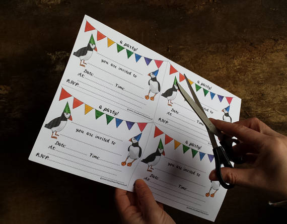 Puffin & bunting Printable party invites