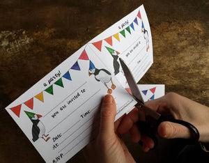 Puffin & bunting Printable party invites