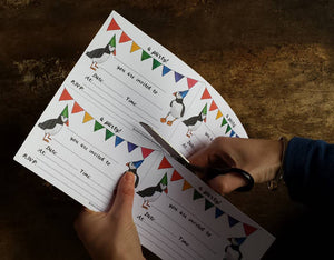 Puffin & bunting Printable party invites