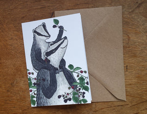 Badgers and blackberries new baby card by Alice Draws the Line