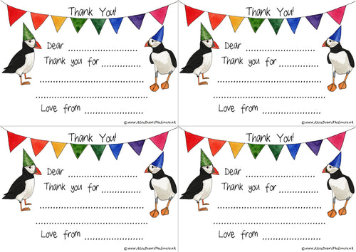 Printable Puffin & bunting Thank You cards