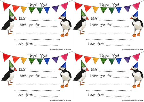 Printable Puffin & bunting Thank You cards