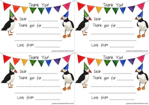 Printable Puffin & bunting Thank You cards
