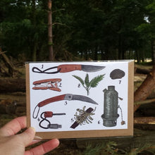 Load image into Gallery viewer, Bushcraft greeting card by Alice Draws the Line, Bushcraft kit