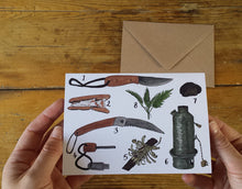 Load image into Gallery viewer, Bushcraft greeting card by Alice Draws the Line, Bushcraft kit