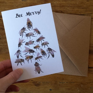 Bee Merry Christmas Card by Alice Draws the Line, beekeeping Christmas card