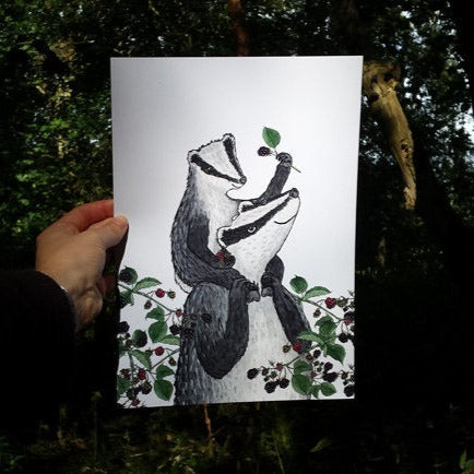 Badgers and Blackberries A4 Print by Alice Draws The Line