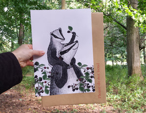 Badgers and Blackberries A4 Print by Alice Draws The Line